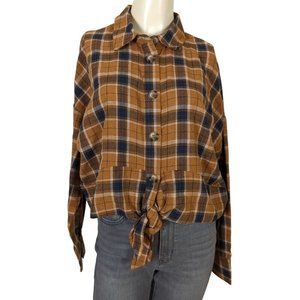 Day to Day blue pepper long sleeve‎ button up plaid women tie top sz S